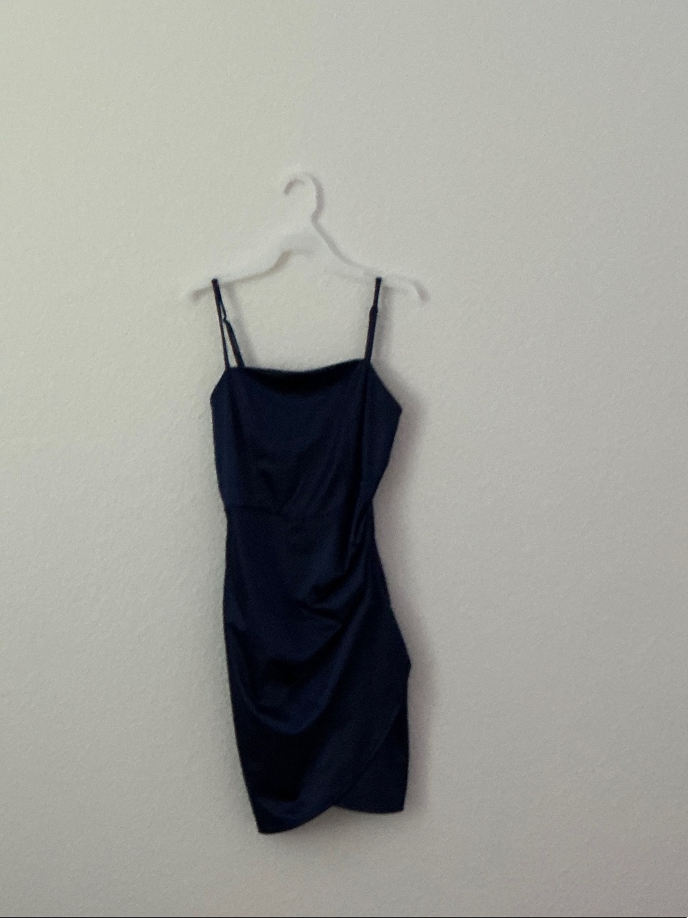 Classic Navy Slip Dress with Draped Detail